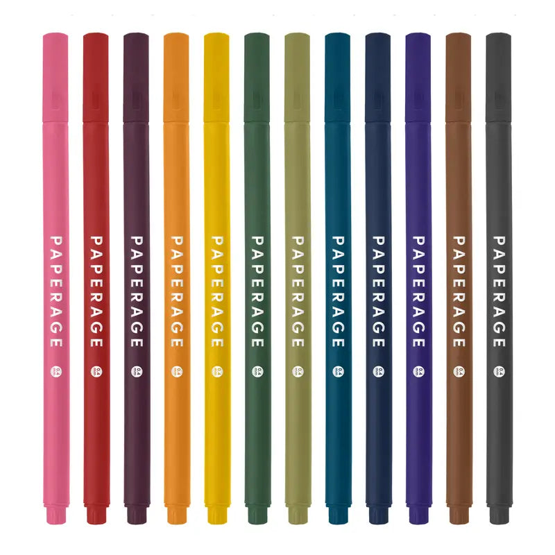 PAPERAGE Felt Tip Fine Liner Pen Set - Smooth Metal Nib, Precise Lines, Office Stationery for Writing, Bullet Journaling, Back to School & Learning Supplies