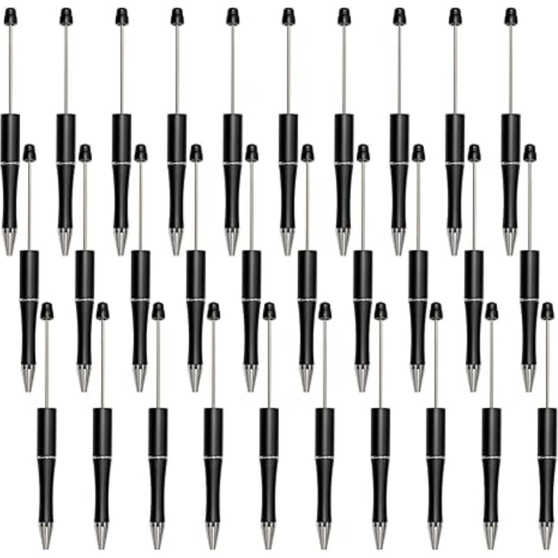 50 Pcs Plastic Beadable Pen Bulk Kit 50 Bead Ballpoint Shaft Black Ink Beaded Pens with 50 Refills for DIY Making Christmas Holiday Gift for Youngers Student Office