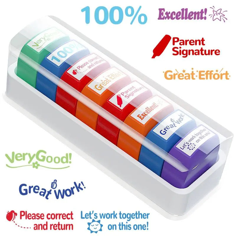 Teacher Stamps, 1 Set Letter Pattern Self-Inking School Stamp, Colorful Stamp For Homework Classroom Encourage Comments, Teacher Supplies