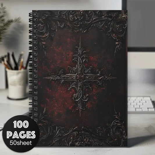 1pc Gothic Halloween Spiral Bound Notebook, Devotional Notebook, Journals for writing, 50 pages, 5.5x8.3 inches, dark fantasy cover design, suitable for writing, journaling, Bible study, unique gift for birthdays, Christmas, ideal for stationery lovers