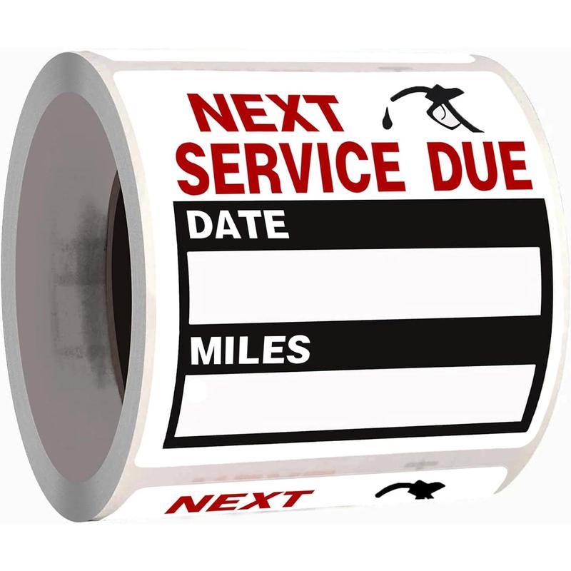 Oil Change Service Reminder Stickers (100 Count/Roll Roll Pack) - 2 x 2 Inch Black Self-Adhesive Office Stationery Labels for Auto Maintenance Windshield Glass, Low-Tack Adhesion, Easy-Peel, Write-On Friendly, Easy Removal