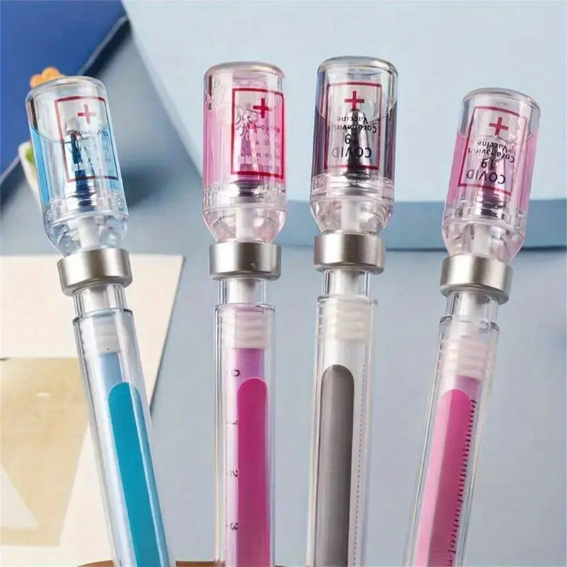 4 pcs, gel pens, novelty pens, Unique Pens, smooth writing pens, novel vaccine shape, needle ball writing pen, quick-drying ink, doctor and nurse gift, decompression syringe design, random colors, Stationery Writing Tools