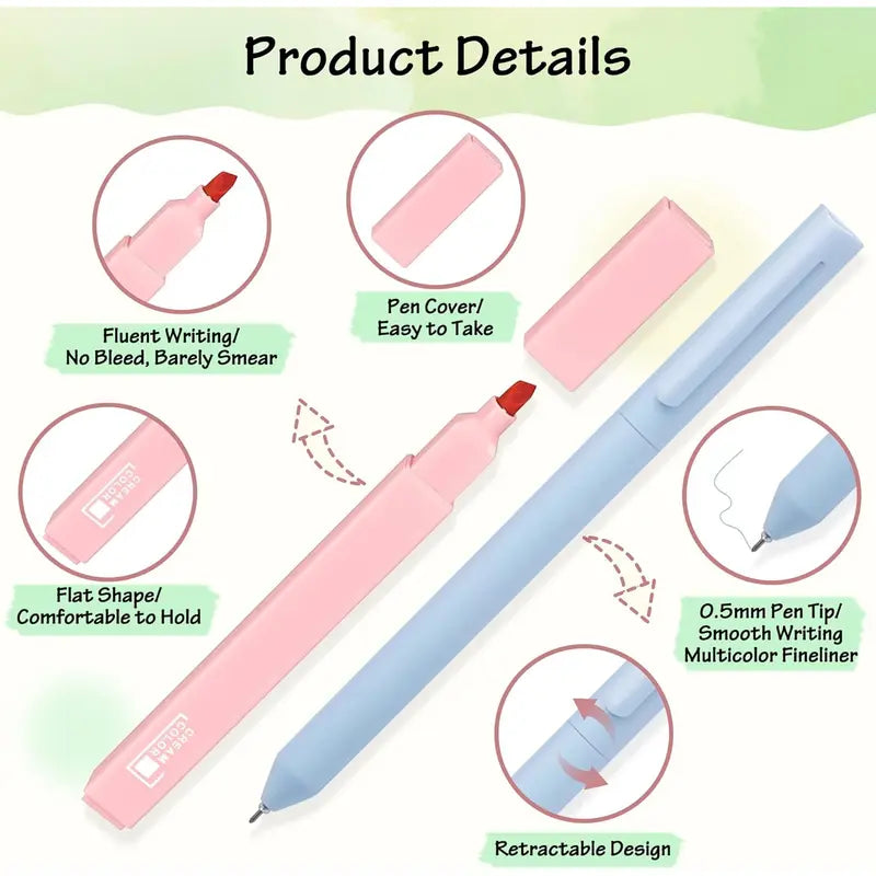 Unisex 18-Piece Quick-Dry Water-Based Highlighters & Multi Colored Pens Set - Ergonomic Smooth Writing Stationery, Bible-Page Safe, Home Improvement Gift for Holidays, Birthdays, College Supplies, Smooth Writing Pens