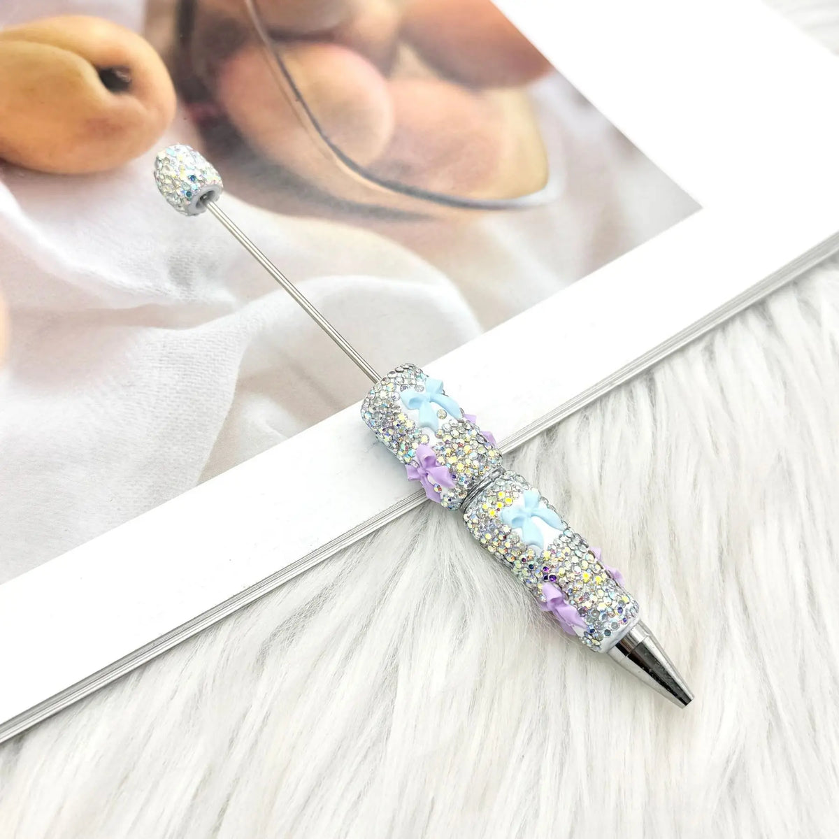 8-Pack DIY Bow Diamond Beaded Pens, Ink Creative Holiday Stationery, Fashion Writing Office Supplies, Elegant Valentine's Gift, Glitter Gel Pens
