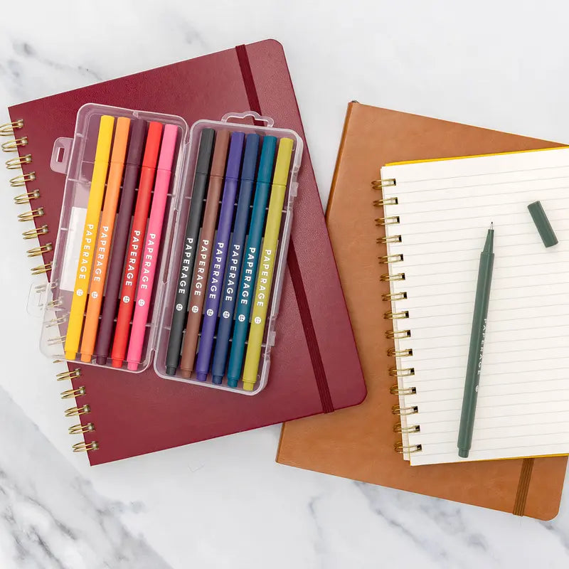 PAPERAGE Felt Tip Fine Liner Pen Set - Smooth Metal Nib, Precise Lines, Office Stationery for Writing, Bullet Journaling, Back to School & Learning Supplies
