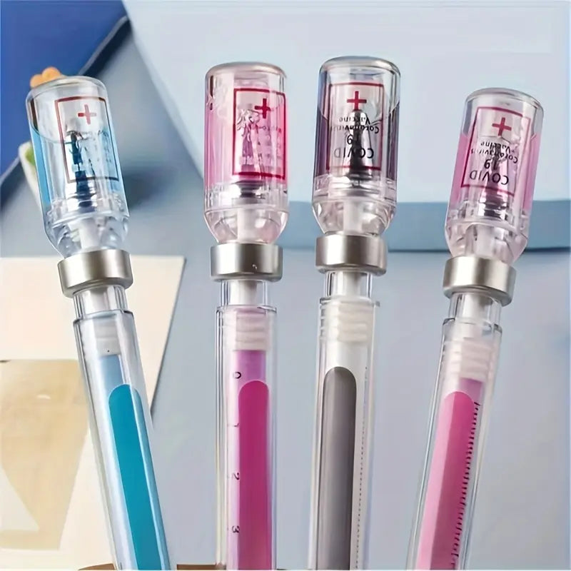 4 pcs, gel pens, novelty pens, Unique Pens, smooth writing pens, novel vaccine shape, needle ball writing pen, quick-drying ink, doctor and nurse gift, decompression syringe design, random colors, Stationery Writing Tools