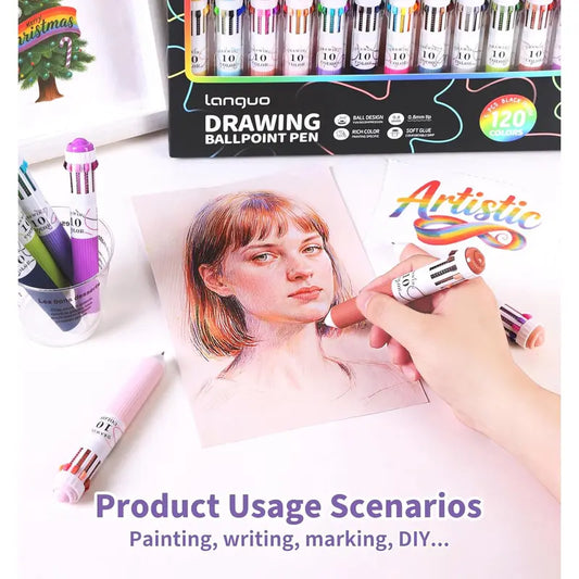 12 Park Multicolor Pens, 10-in-1 Colored Ballpoint Pen, 0.8mm Fine Point Smooth Writing, Retractable Ballpoint Pens for Office School Students Children