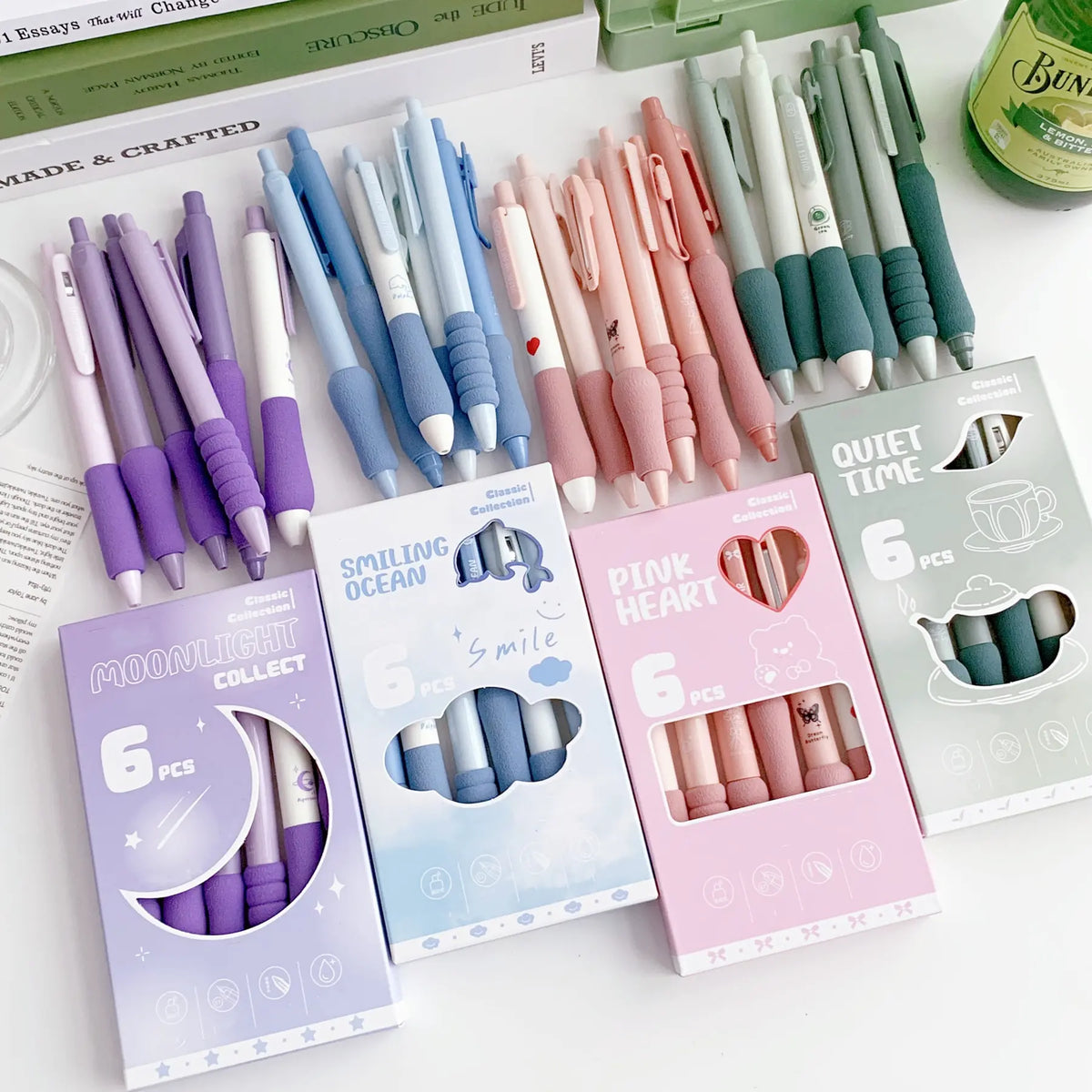 6/12pcs Dopamine Soft Grip Stress Relief Pen, Cute Design & Retractable Fine Point 0.5mm Tip, Ideal School Supply, Back-To-School, Valentine's Day Gift, Pen Set, Cute Pens