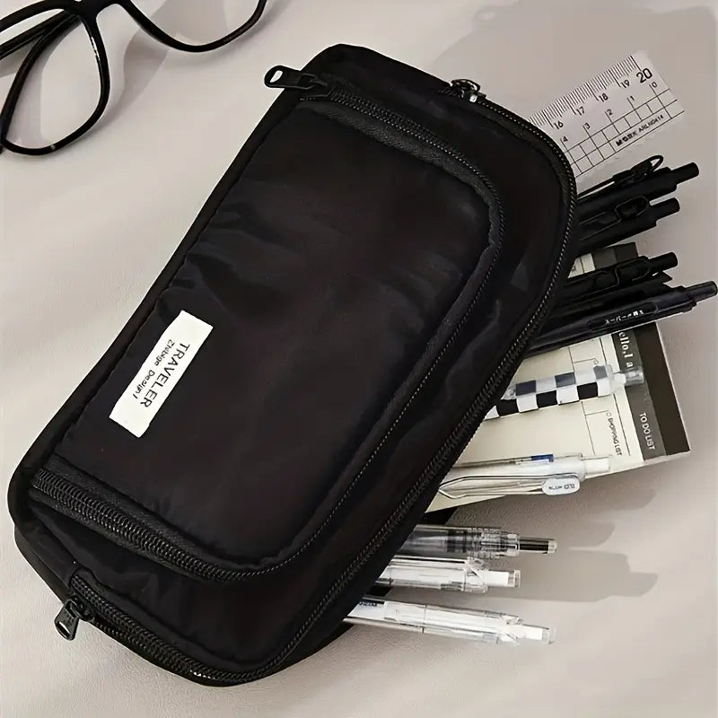 1Pc Large Canvas Pencil Case - Spacious Portable Storage Bag for Writing Pens, ideal gift for school, office supplies, students, professionals, men and women, College Essentials