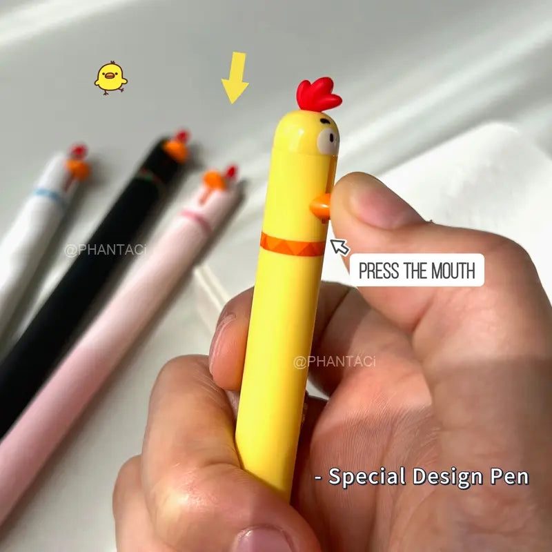 4PCS Chick Style Gel Pens Set 0.5mm Quick Dry Black Pen Creative Press Mouth Writing Pen Funny Teacher Pens Small Gift Writing Stationery Office Supplies