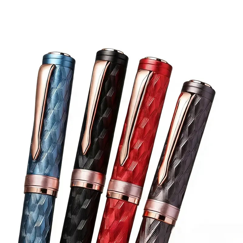 51-Piece Fountain Pen Kit, Office Stationery Supplies - 0.5mm Hand-Polished Tip Pens for Work, 50 Ink Cartridges, Stainless Steel Engraved Barrel, Gold-Plated Clip, Electroplating Finish, for Students, Calligraphy, Thanksgiving Father’s Day Gifts