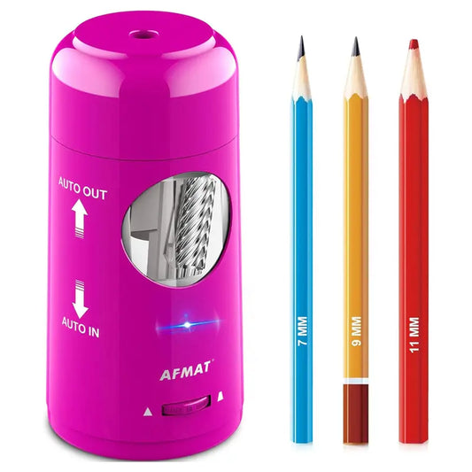 AFMAT Compact Fully Automatic Electric Pencil Sharpener - 2000mAh Rechargeable, USB-C, 3 Modes, Hands-Free Auto In-Out, 5V 2A, Adjustable Sharpness, Kid-Safe Design, Fits 7-11.5mm Jumbo/Mechanical Pencils, Office Stationery for Teachers