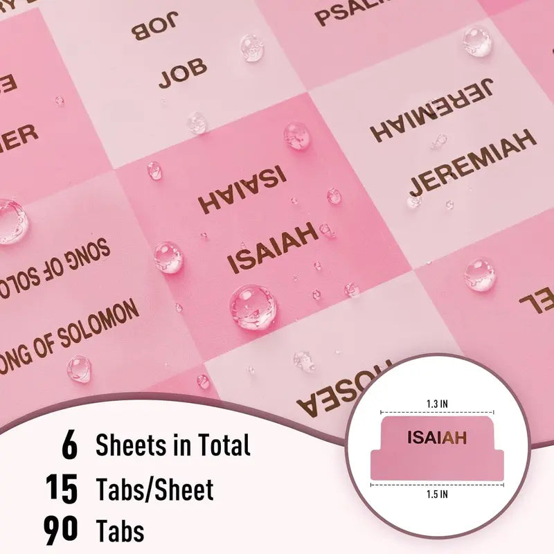 Pink  Tabs for Women - Large Print Laminated  Study Supplies with 24K  Leaf Gilded Lettering, Book Index Tabs for Catholic & ESV , Scripture Journaling Accessories