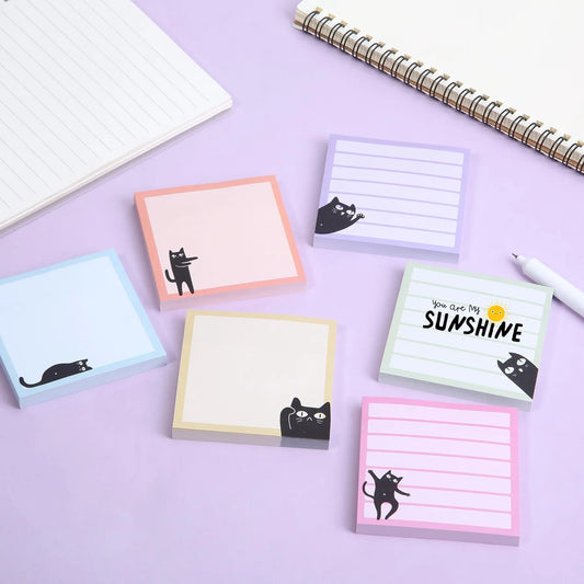 6pcs Cute Cat Sticky Notes, Cartoon Cat Memo Pads, Self Adhesive Stickers for Creative Labeling, Perfect for Work and Study, Office Supplies, Sticky Labels