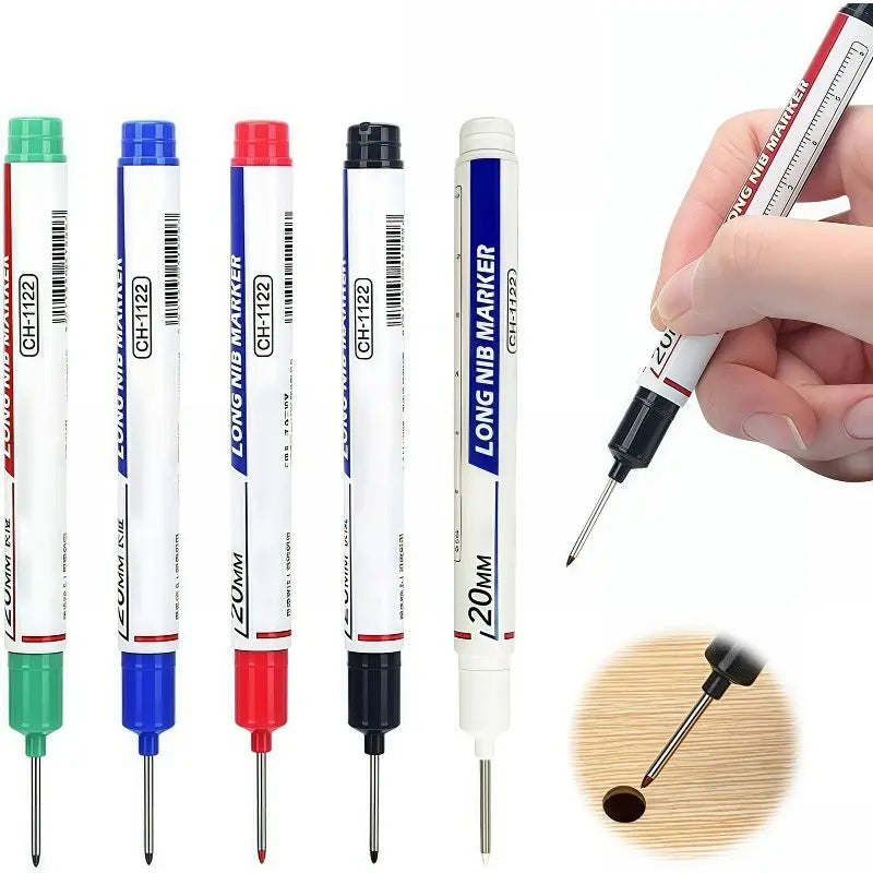 20mm Elongated Tip Deep Hole Permanent Markers - Durable and Solid PP Plastic Build, Smudge-Proof Waterproof Quick-Dry Ink, Metal Surfaces Compatible, Ruler-Friendly Office Stationery (4/5/10/20-Pack Optional for Automobile Manufacturing, DIY Projects)