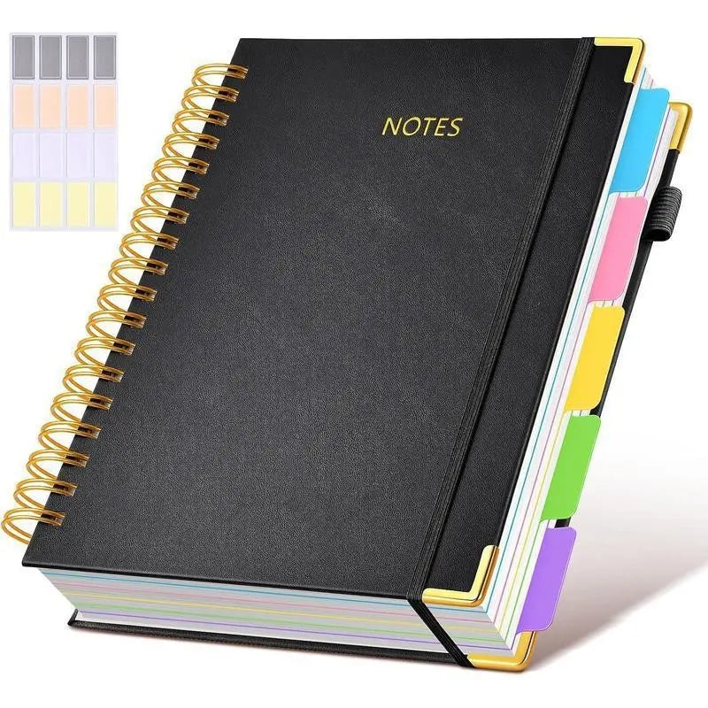 Hardcover Spiral Notebook with Removable Dividers Tabs, 300 Pages Leather 5-Subject 8 x 10-Inch Large Format Notebook for Work, School, Note-Taking, Travel Diary, Study Notebook Spiral Journal Hardcover Notebooks Stationery