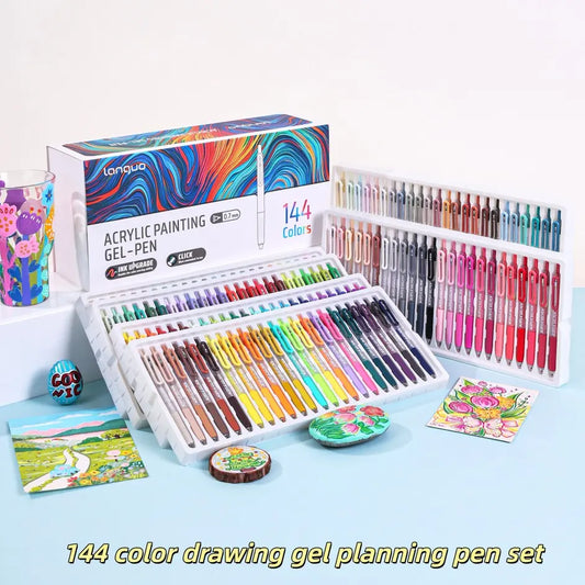 Languo 144 Color Retractable Gel Pen Set, 0.7mm Tip, Quick-Dry Smooth Ink, Portable Hanging, Ideal for Drawing, DIY Crafts, Gift Box