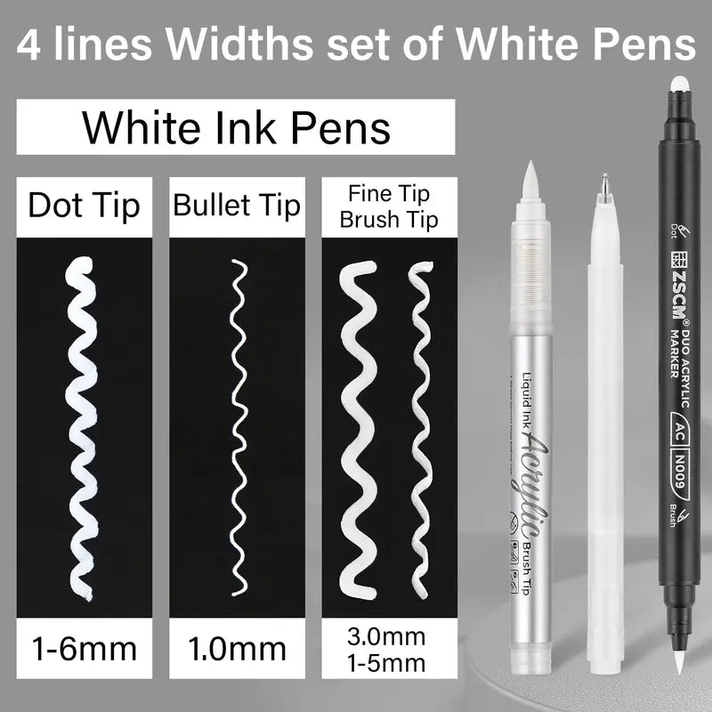ZSCM Acrylic Markers Set - White, Gold, Black Fine Tip Opaque Ink Archival High Precision Gel Pens, Craft Supplies for Adults, Back to School Haul for College High School Office Art Projects