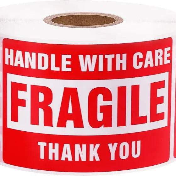 Red "Handle with Care" Extra Sticky Fragile Labels, 2x3 in 500 Stickers, Permanent Peelable Colored Digital Print Shipping Labels for Office Stationery Supplies