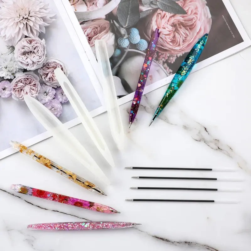 84 piece ballpoint pen DIY mold set, including 9 pieces of pen resin molds and 75 pieces of ink refills, used for DIY resin crafts, is an exquisite gift for family and friends