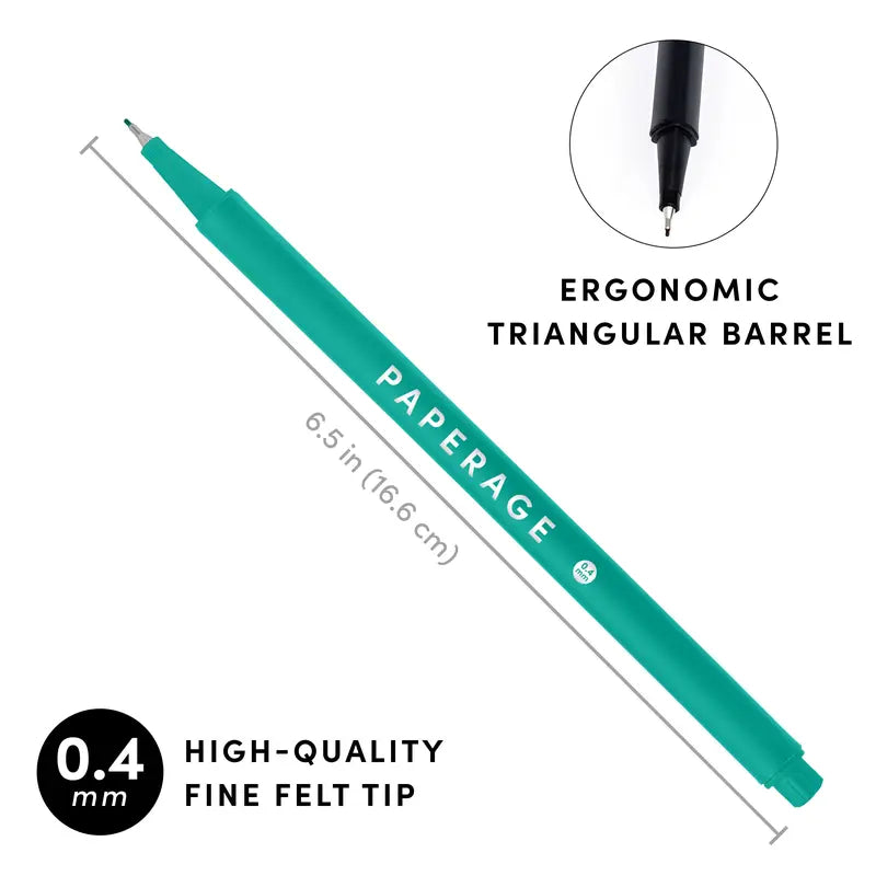 PAPERAGE Felt Tip Fine Liner Pen Set - Smooth Metal Nib, Precise Lines, Office Stationery for Writing, Bullet Journaling, Back to School & Learning Supplies