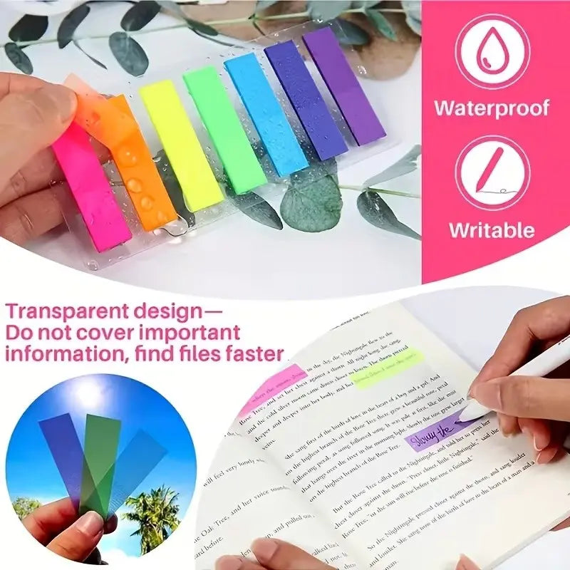 140 Sheets (7 Colors) Transparent Writable Sticky Notes, Clear Page Markers Stickers, Sticky Labels, Index Dividers, Adhesive Tabs for Student Reading, Bookmarks, Office Supplies & Stationery Use, Writing Surface, Highlighting