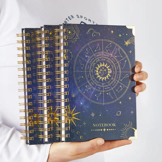 Women's Hardcover Astrology Vintage Journal Notebooks (3 Pack), A5 Size 5.8x8.4in Spiral Bound, 100GSM Thickpaper Lined-Dotted-Graph Paper, 240 Pages, Office Stationery Gifts for Women, Lineddottedgraphpaper
