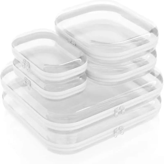 6 Pack Clear Hard Shell Zipper Case (2 Small, 2 Medium, 2 Large), See-Through Hard Plastic Organizer Pouches with Zipper for Travel, Toiletries, Makeup, Electronics & Pencils - Crush-Resistant Storage