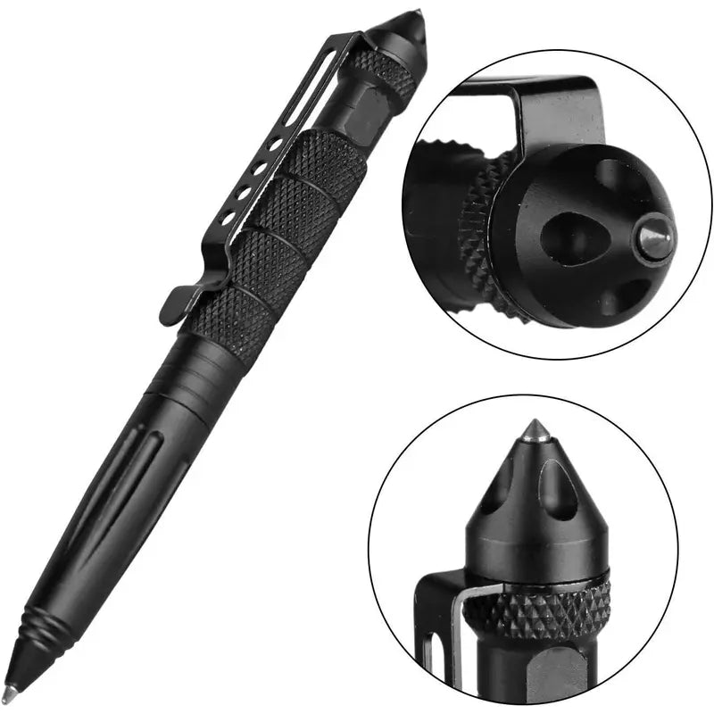 Multi-Functional Emergency Specialty Replaceable Ink Pen - Tungsten Steel Tip, Tungsten Cap, Aerospace-Grade Aluminum Body, Discreet Threaded Grip Feels Secure, 6 Stainless Refills, Gift-Packaged Office Stationery for Professionals, Outdoor Use