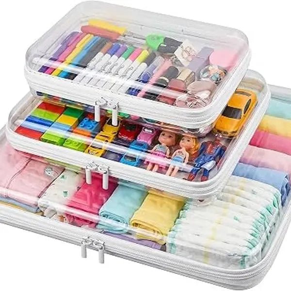 3-Pack Waterproof Hard Shell Zippered Rectangular Storage Cases, Durable Plastic Organizer Pouches for Office Accessories, Storage Organization (For Busy Parents, Home Use)