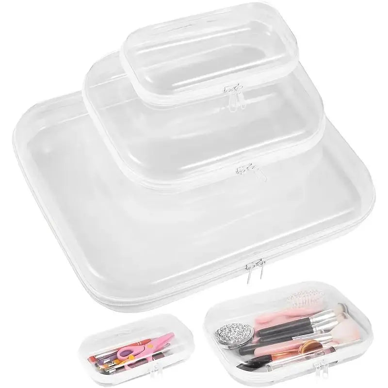 6 Pack Clear Hard Shell Zipper Case (2 Small, 2 Medium, 2 Large), See-Through Hard Plastic Organizer Pouches with Zipper for Travel, Toiletries, Makeup, Electronics & Pencils - Crush-Resistant Storage