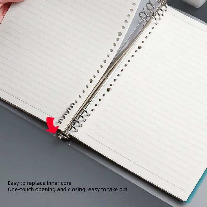 A5/b5 Loose-Leaf Notebook with Removable Metal Clip, 60 Pages of Ruled Paper, One-Button Design for Easy Refills, Refillable, Ideal for Office, Meetings, Study, Notebook for work