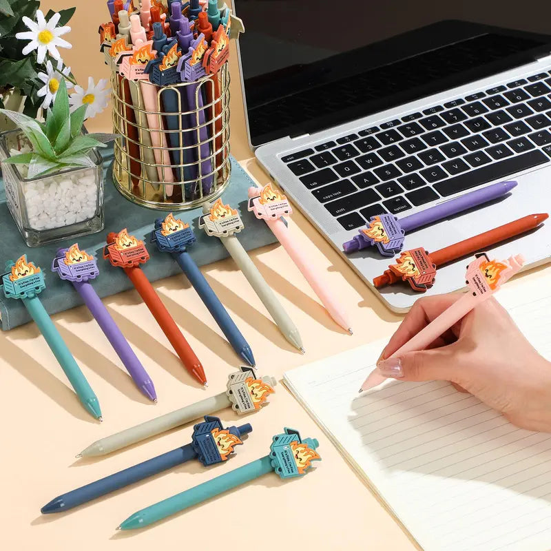 Gejoy 12/30 Halloween Luminous Dumpster Fire Pens Gifts Halloween Funny Ballpoint Pen for Student Teacher Classroom Reward Emotional Support Gifts for Healthcare Coworkers White Elephant Party Favors Office Supplies Employee Appreciation Gift