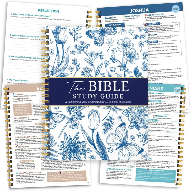 A Year Through The Bible Journal, 52 Week Bible Study Guide, Spiral Bound Bible Reading Plan with 66 Book Summaries, Devotional Journal, Prayer & Reflection Notebook for Women Adults Teens