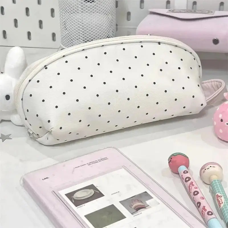 Polka Dot Shell Shape Zippered Pouch - Large-Capacity Multi-Layer Back to School Essential, Cute School Supplies, Portable Girls' Cosmetic Organizer, Teens’ Gift Pick for Holiday Birthdays