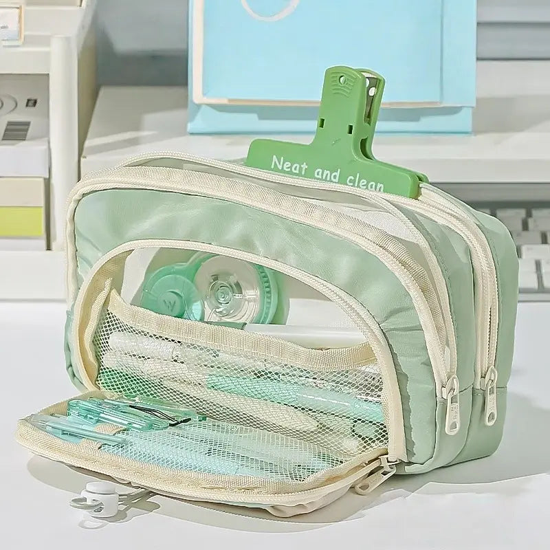 Durable Extra-Large Polyester Pencil Case, Multi-Compartment Versatile Organizer for School & Office Supplies, Cosmetics, Ideal for All Users