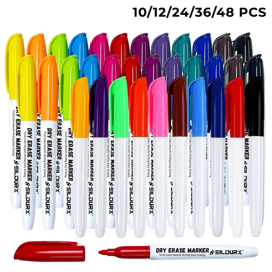 Dry Erase Fine Tip Markers, Easy Erase, Whiteboard Markers, Bulk Markers 10/12/24/36/48pcs, Marker Set, 12 Colors, Kids & Adults, Classroom Colorful Markers, Whiteboard Pen, Fine Point Markers