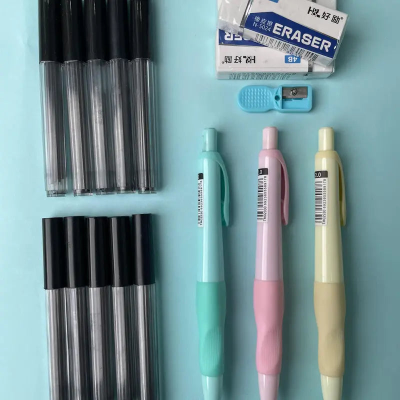 Children's Large Grip Posture Correction Pencils Set - 3 Pencils, 80x2.0mm Lead Refills, 3 Erasers, 1 Sharpener, Grip Training, Durable, Multi Purpose Pens, Back to School Office Stationery for Writing & Myopia Prevention