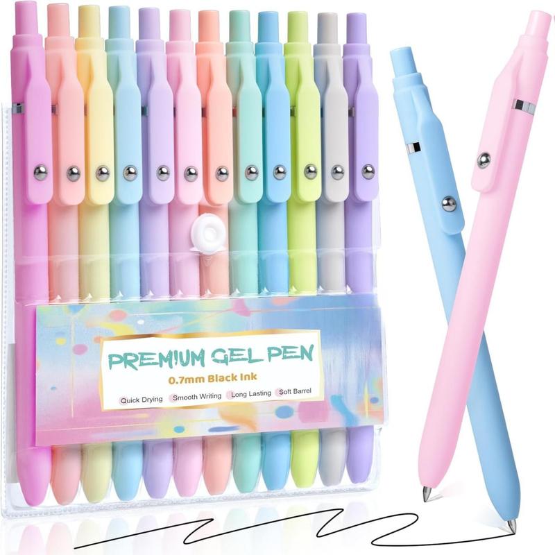 12 Pcs 0.5mm Fine Point Gel Pens, Quick-Dry No-Smudge, Smooth-Writing Comfortable Grip, Cute Black Ink Pens for Journaling, School Supplies, Office Accessories