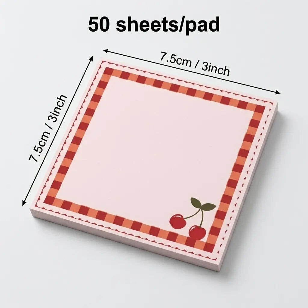 Cherry Themed Sticky Notes, Thick Material and Removable, 4 Packs/set, 200 Sheets Total, Ideal for Planning, Work, Daily Memos, Multiple Uses, Office Supplies