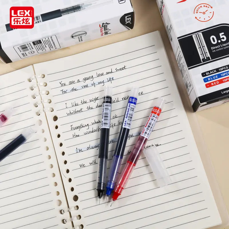 30-Pack 0.5mm Direct Liquid Quick-Dry Ballpoint Pens, Black/Blue/Red Ink, for Students, School & Office Writing Tasks, Office Stationery School Supplies Shopping Essentials sohochic