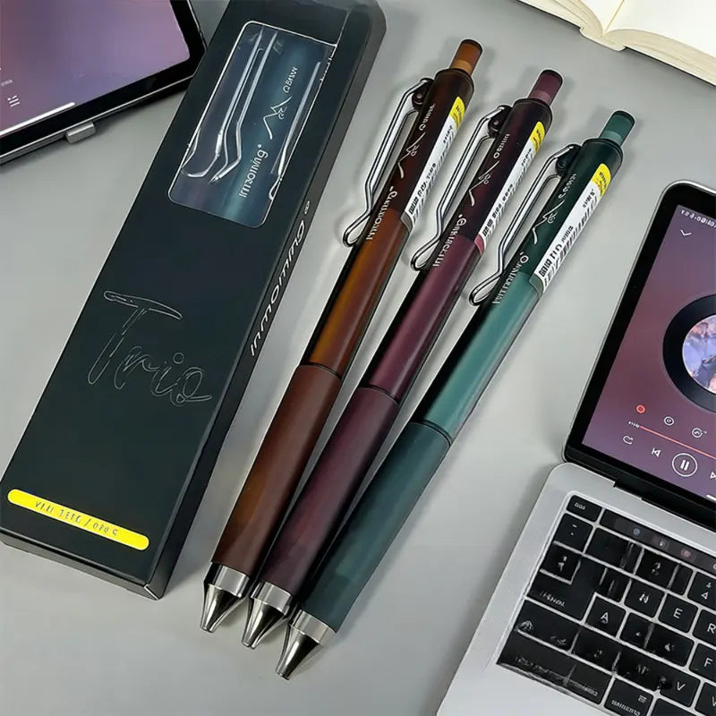 3 Dark Tones Low Center Gravity Retractable Gel Pens - Soft Sleeves, Callus-Preventing Soft Grip, Smooth Smudge-Proof Quick-Dry Ink, Large Capacity Office Stationery Writing Tool, College Student Pen for Office Use