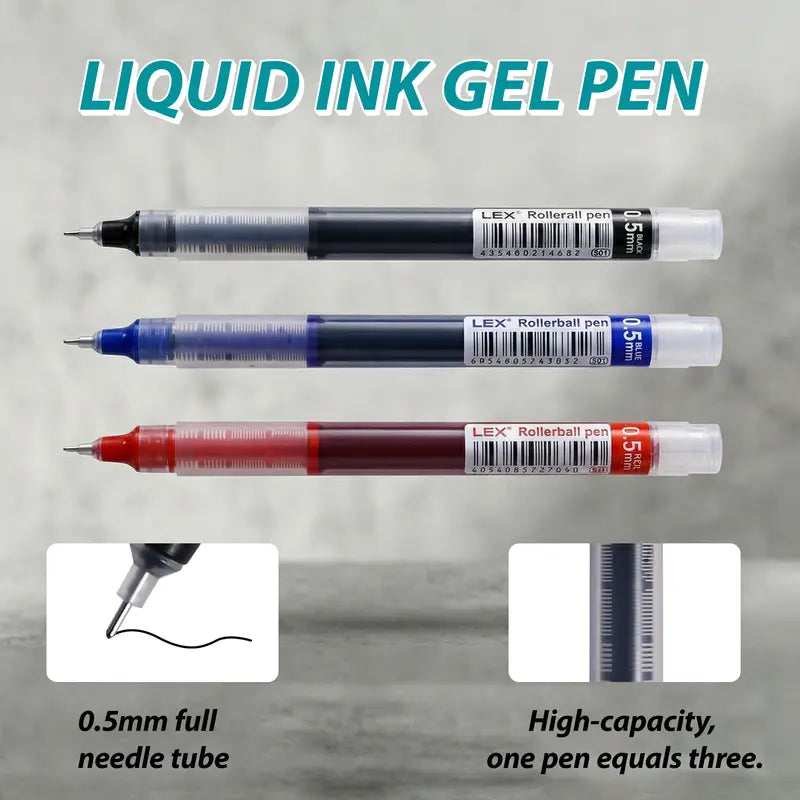 30-Pack 0.5mm Direct Liquid Quick-Dry Ballpoint Pens, Black/Blue/Red Ink, for Students, School & Office Writing Tasks, Office Stationery School Supplies Shopping Essentials sohochic