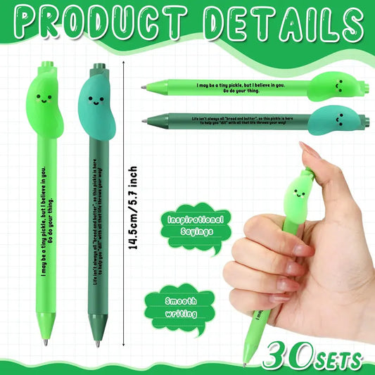 10/30/50 Pcs Luminous Pickle Pen Halloween Non-Candy Treat Positive Pickle Pen Bulk Encouragement Gifts for Students Teacher Employee Appreciation Gifts Bulk Labor Day Supplies Stationery Sets Office School Supplies Creative Stationery Party Favors