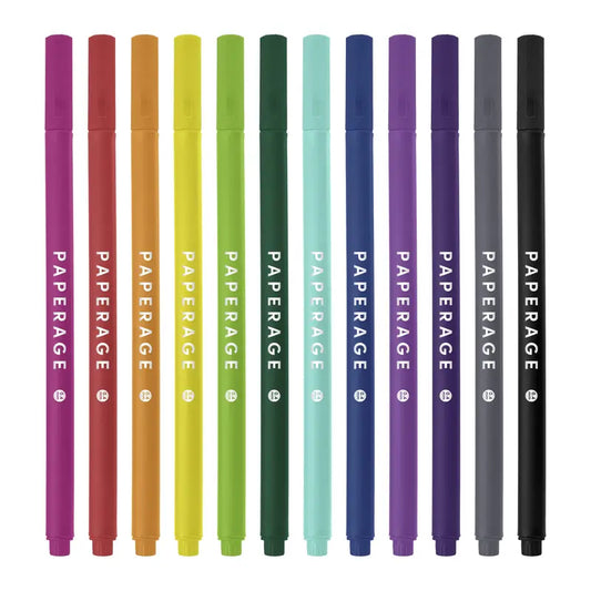 PAPERAGE Felt Tip Fine Liner Pen Set - Smooth Metal Nib, Precise Lines, Office Stationery for Writing, Bullet Journaling, Back to School & Learning Supplies