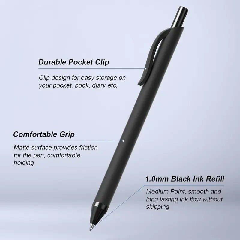 50 Pack Black Ink Pens - Bulk 1.0MM Medium Point Ballpoint Pens with German Ink for Smooth Writing No Bleed Retractable Design Ideal for Office & School