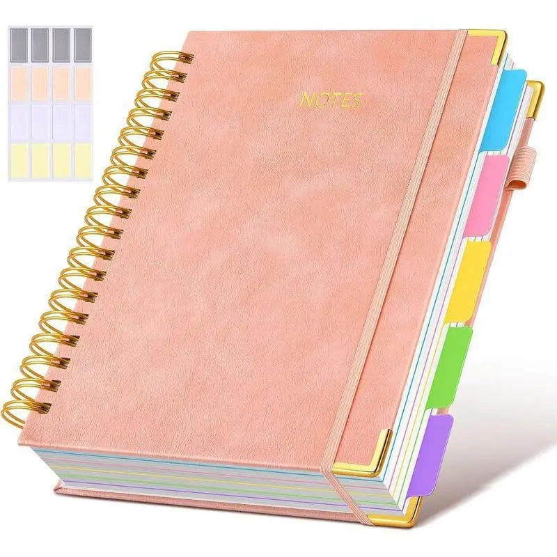 Hardcover Spiral Notebook with Removable Dividers Tabs, 300 Pages Leather 5-Subject 8 x 10-Inch Large Format Notebook for Work, School, Note-Taking, Travel Diary, Study Notebook Spiral Journal Hardcover Notebooks Stationery
