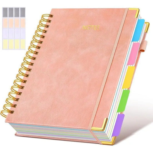 Hardcover Spiral Notebook with Removable Dividers Tabs, 300 Pages Leather 5-Subject 8 x 10-Inch Large Format Notebook for Work, School, Note-Taking, Travel Diary, Study Notebook Spiral Journal Hardcover Notebooks Stationery
