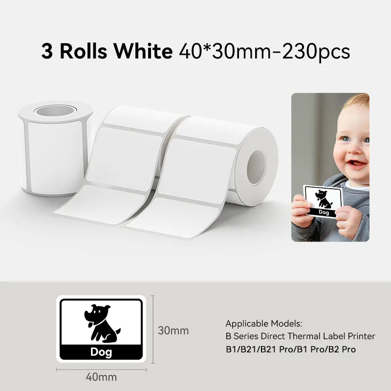 NIIMBOT 3-Roll Direct Thermal Stickers for B-Series Thermal Label Printers, Self-Adhesive Wrap Decal Stickers, Waterproof for School, Home, Office, Compatible with Barcodes/QR Codes/Logos, High-Quality