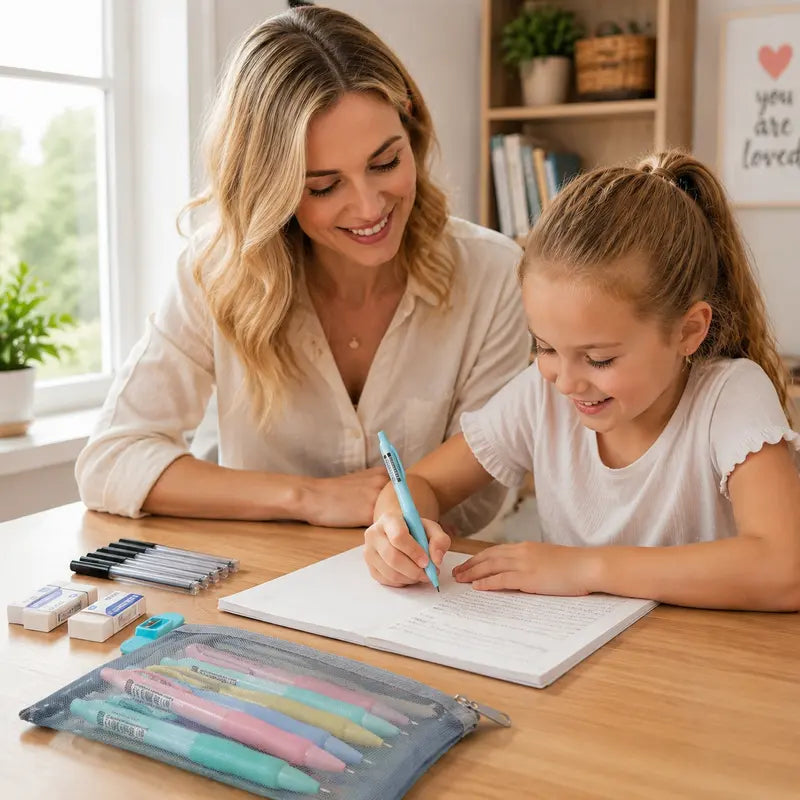 Children's Large Grip Posture Correction Pencils Set - 3 Pencils, 80x2.0mm Lead Refills, 3 Erasers, 1 Sharpener, Grip Training, Durable, Multi Purpose Pens, Back to School Office Stationery for Writing & Myopia Prevention